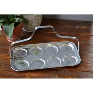 Chrome Drink Tray Metal Handle Bar Cart glass storage mid century barware decor